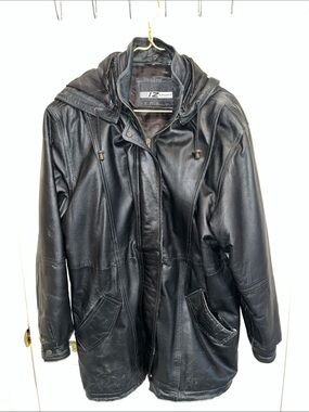 Women's Black Leather Hooded Jacket